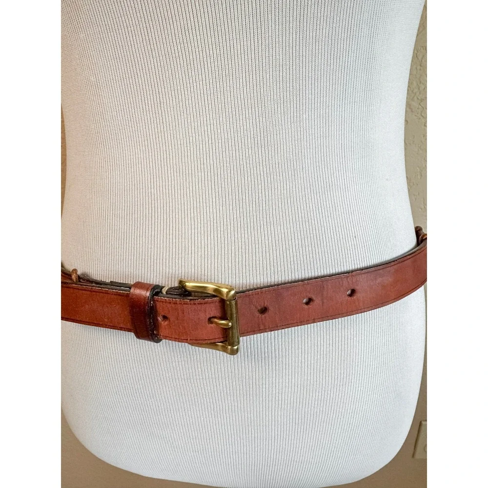 Vintage Dooney & Bourke Brown Leather Belt USA Brass Buckle Fits 33-37